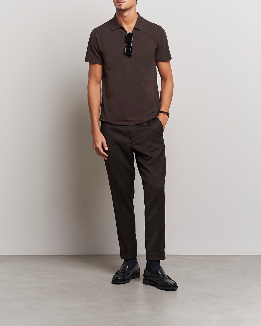 Herren | Poloshirts | Filippa K | Soft Lycra Polo T-Shirt Dark Chocolate