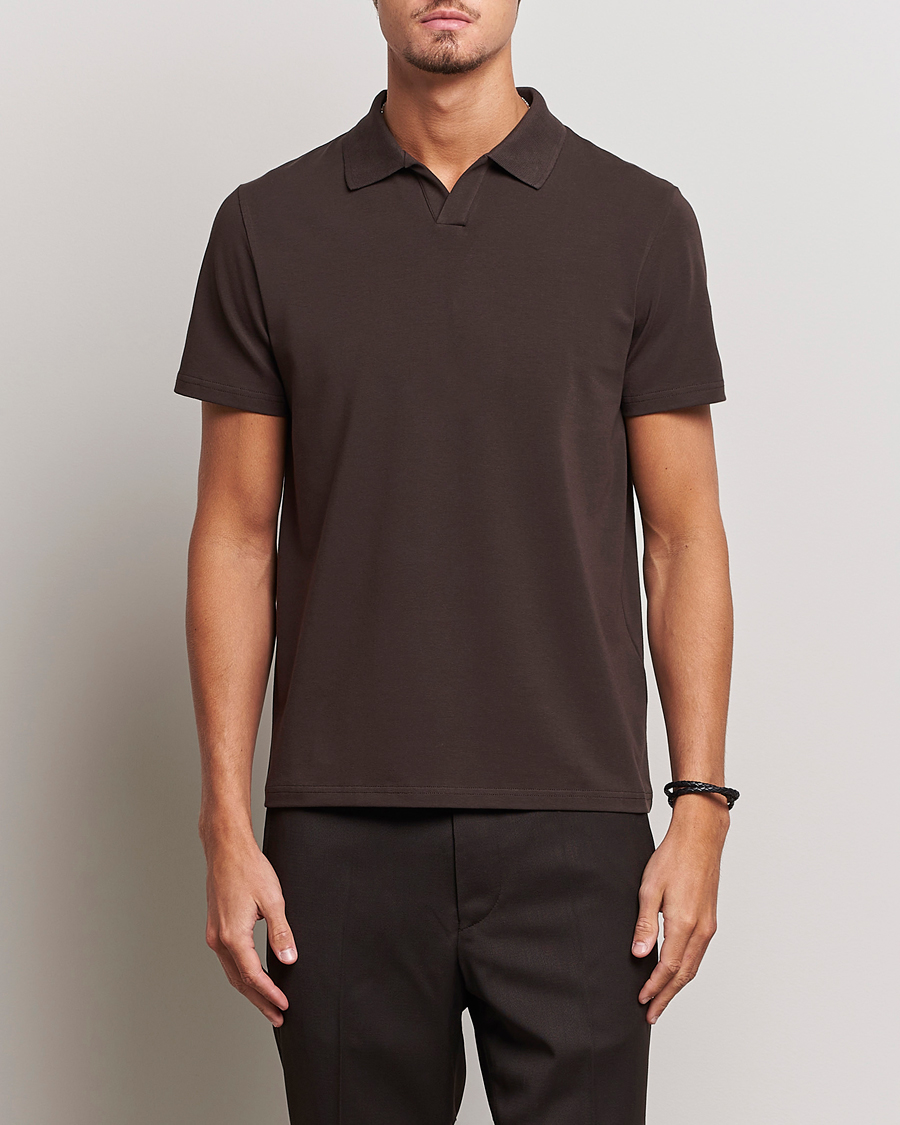 Herren | Poloshirts | Filippa K | Soft Lycra Polo T-Shirt Dark Chocolate