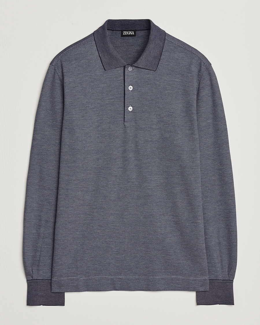 Herren | Pullover | Zegna | Cotton/Silk Long Sleeve Polo Dark Blue