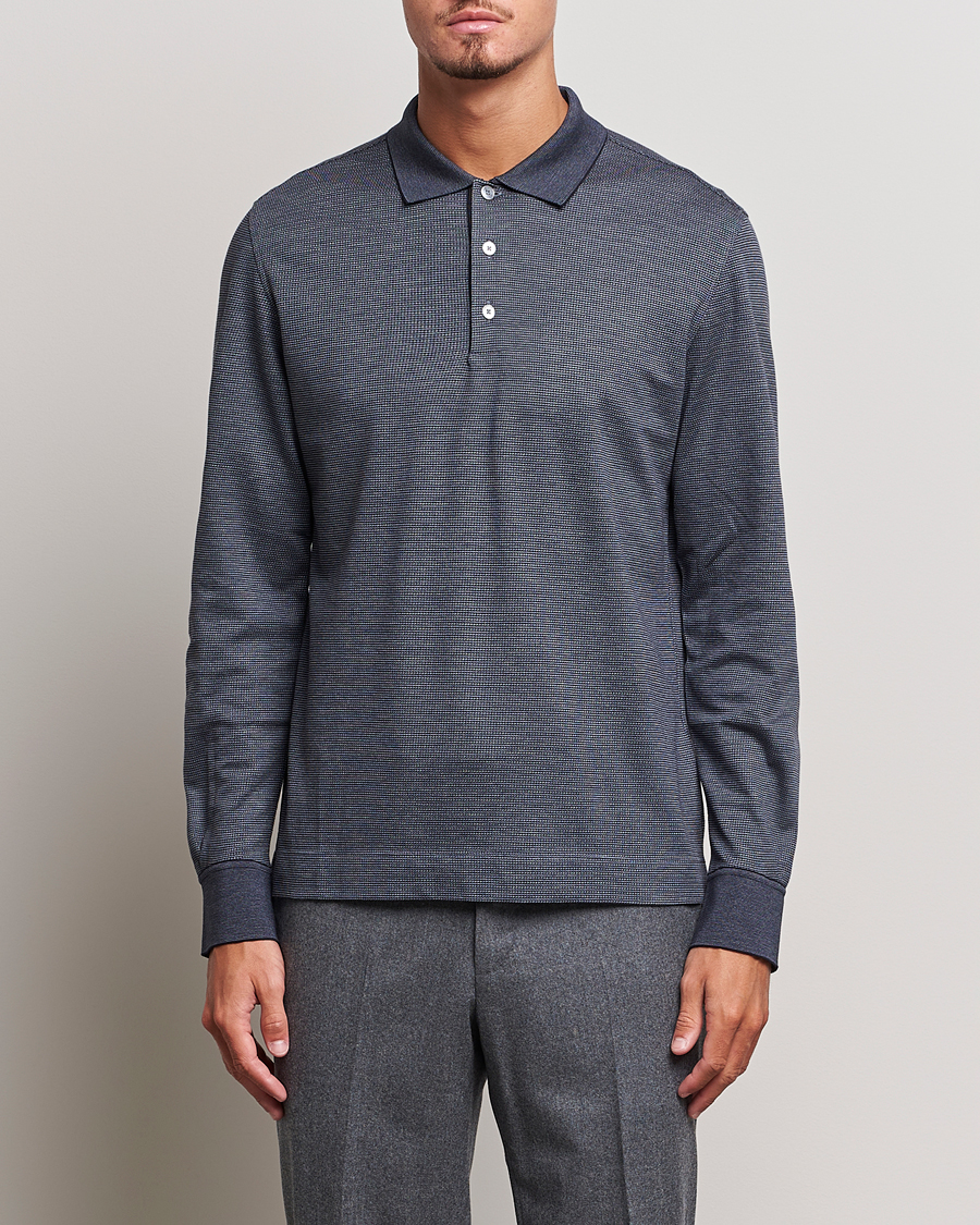 Herren | Pullover | Zegna | Cotton/Silk Long Sleeve Polo Dark Blue