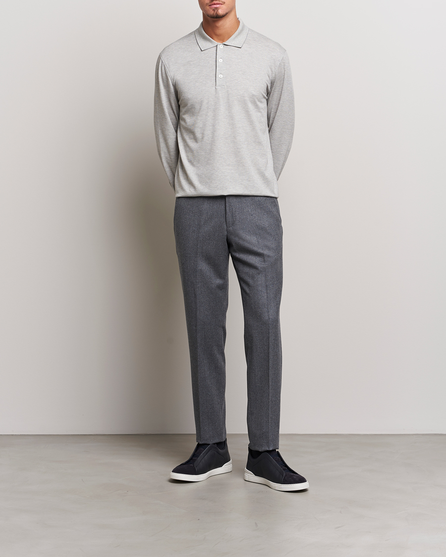 Herren | Pullover | Zegna | Cotton/Silk Long Sleeve Polo Light Grey
