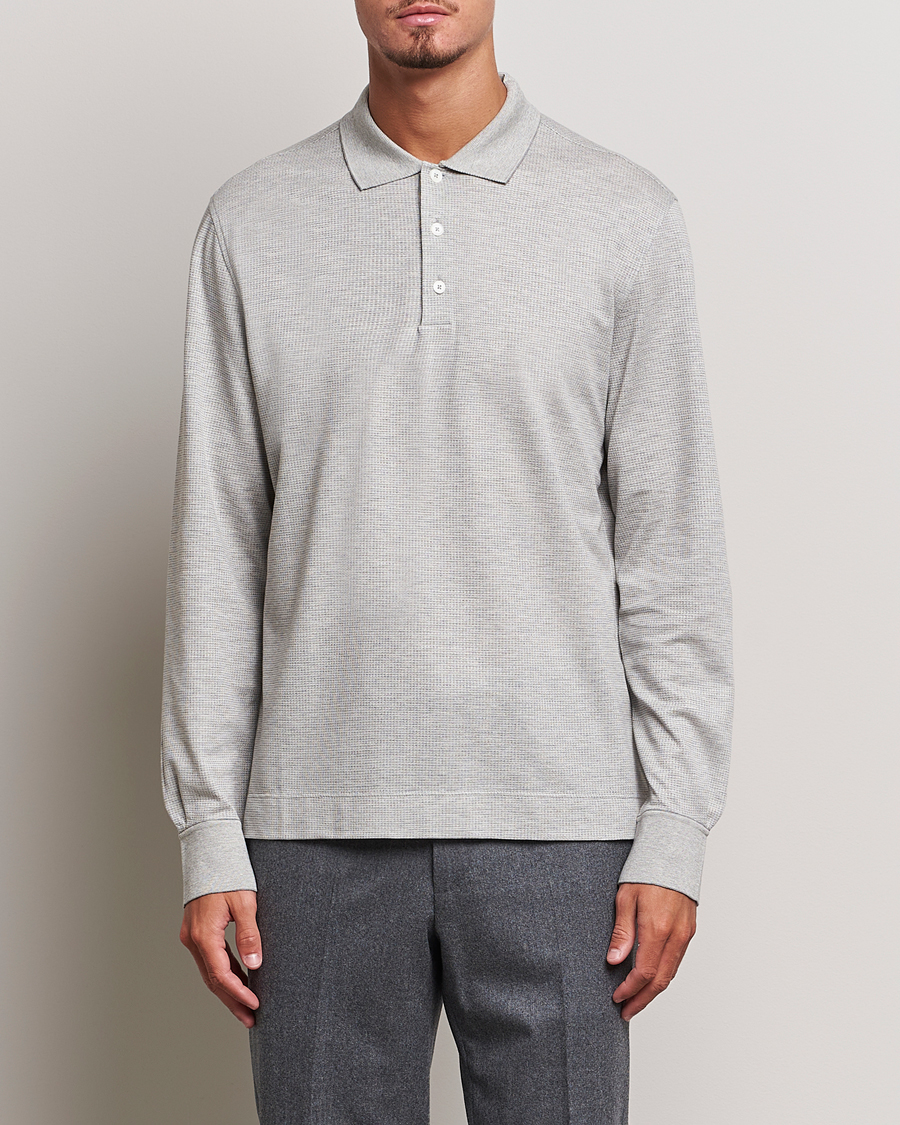 Herren | Pullover | Zegna | Cotton/Silk Long Sleeve Polo Light Grey