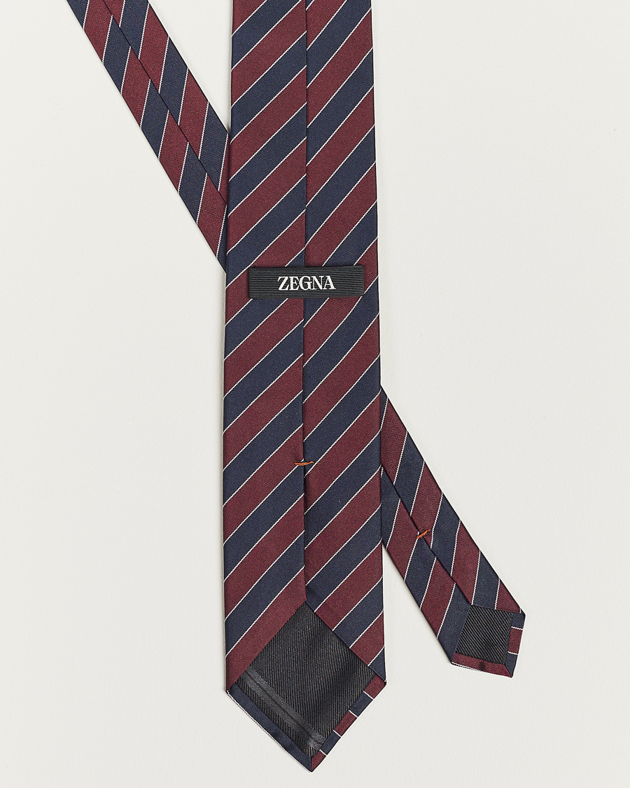 Herren | Zegna Regimental Stripe Silk Tie Navy/Burgundy | Zegna | Regimental Stripe Silk Tie Navy/Burgundy