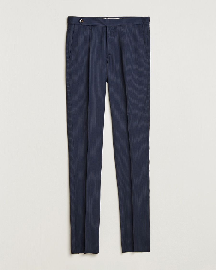 Herren | Hosen | PT01 | Slim Fit Pleated Wool Trousers Navy Pin