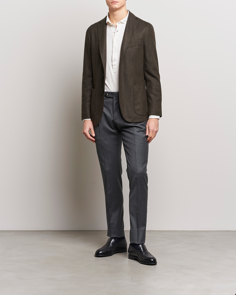 Herren | Hosen | PT01 | Slim Fit Pleated Flannel Trousers Dark Grey