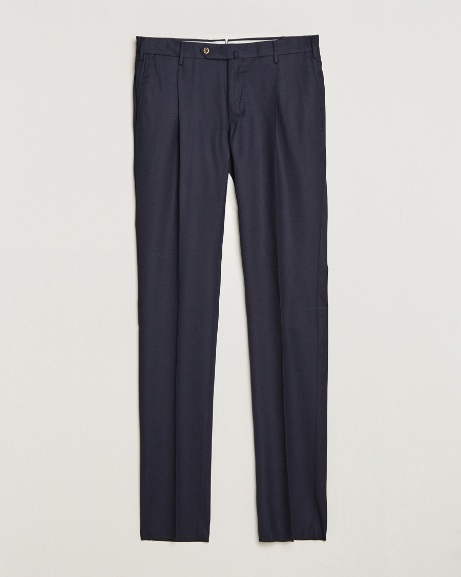 Herren | Hosen | PT01 | Slim Fit Pleated Flannel Trousers Navy