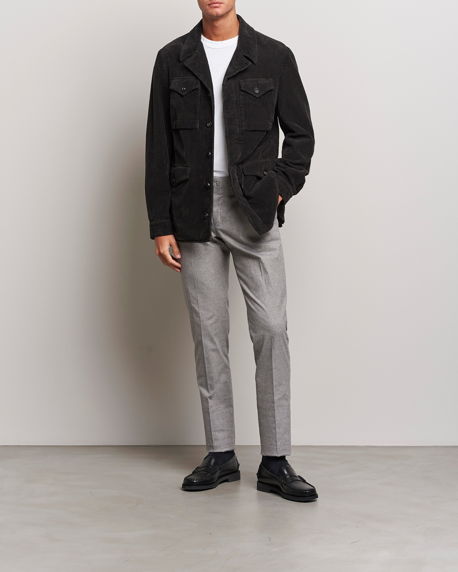 Herren | Hosen | PT01 | Slim Fit Pleated Cotton Flannel Trousers Light Grey