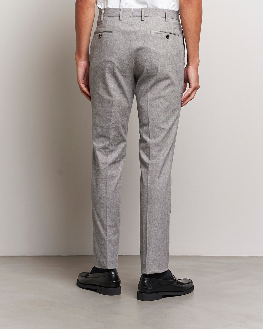 Herren | Hosen | PT01 | Slim Fit Pleated Cotton Flannel Trousers Light Grey