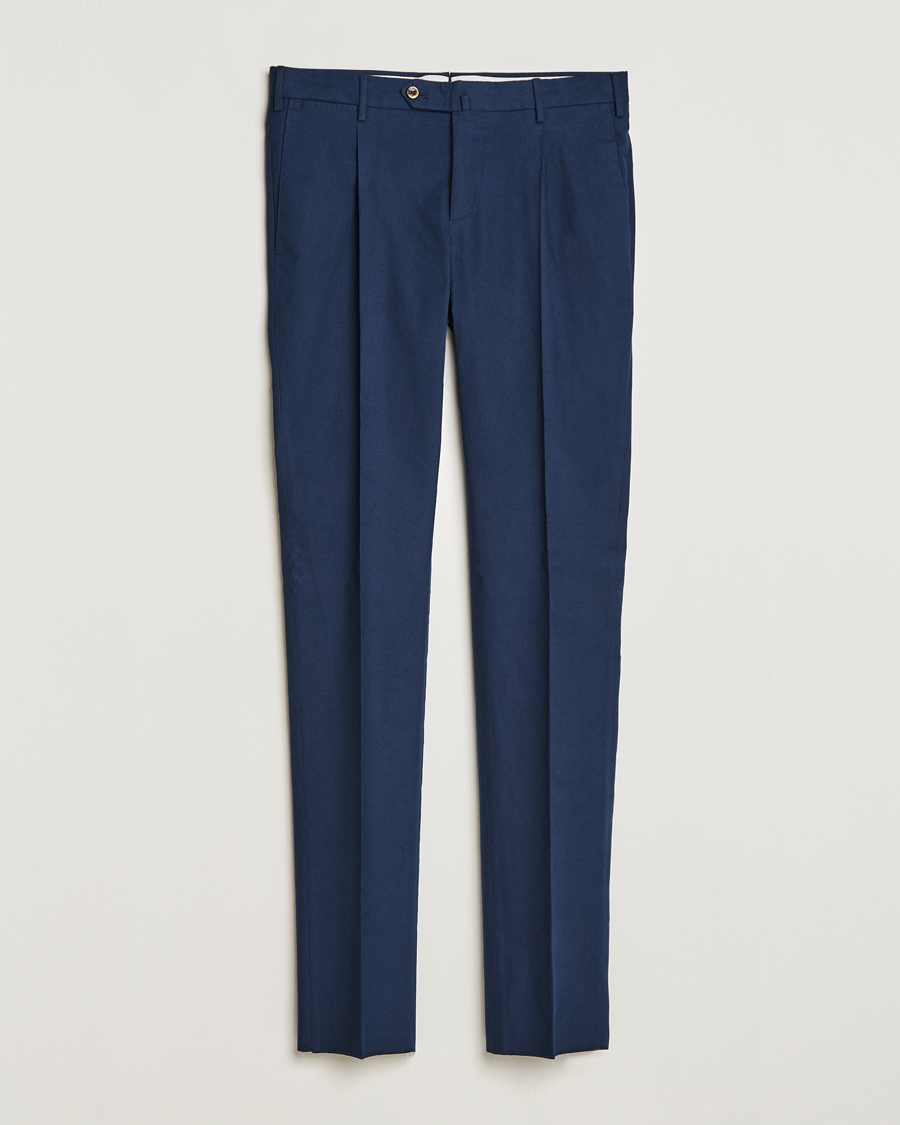 Herren | Hosen | PT01 | Slim Fit Pleated Cotton Flannel Trousers Navy