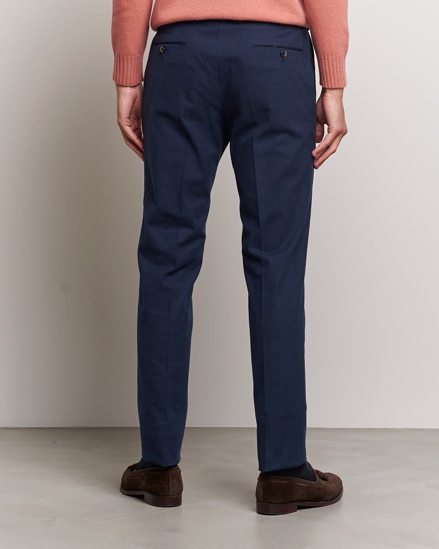 Herren | Hosen | PT01 | Slim Fit Pleated Cotton Flannel Trousers Navy