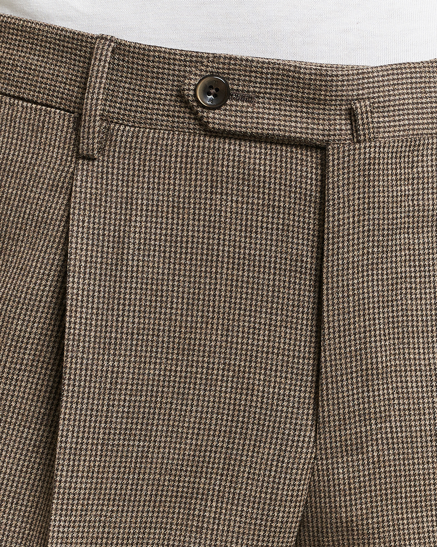 Herren | Hosen | PT01 | Slim Fit Pleated Houndstooth Trousers Light Brown