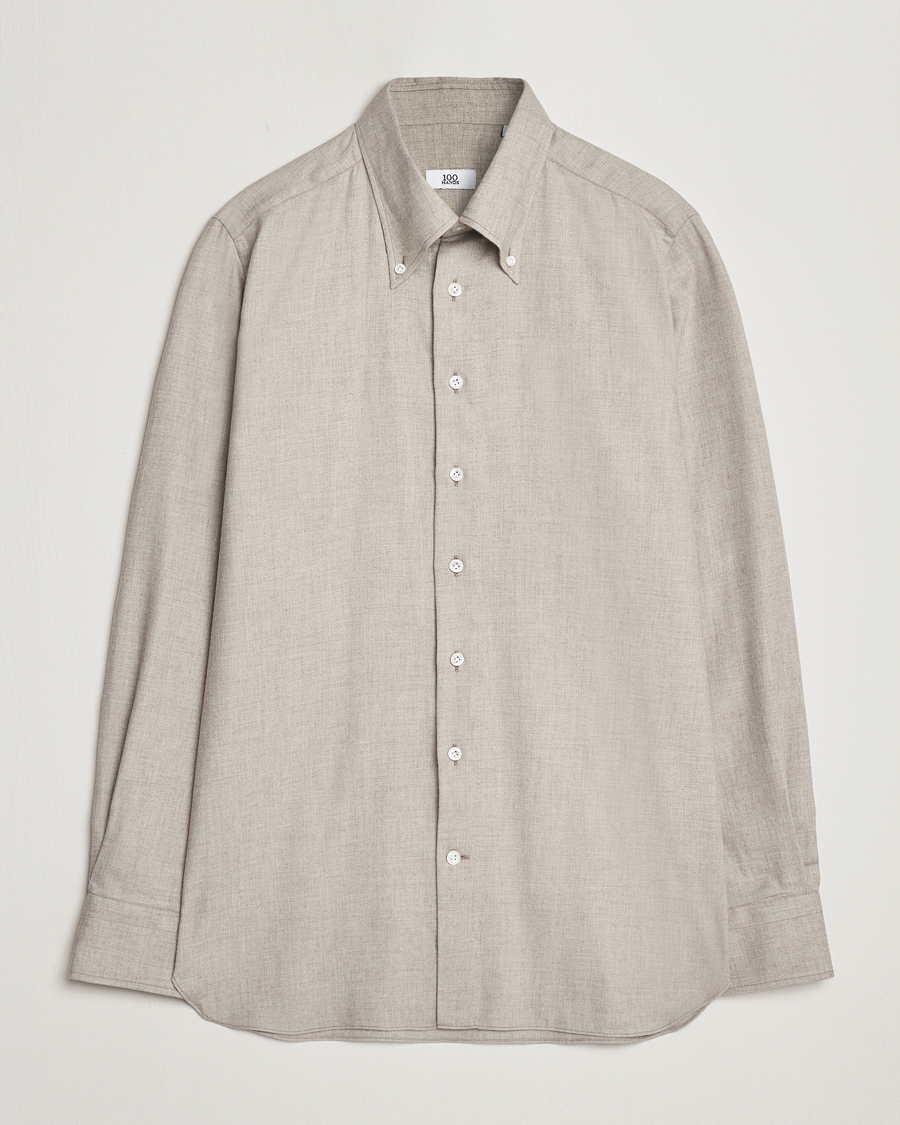 Herren | Hemden | 100Hands | Cotton/Cashmere Button Down Flannel Shirt Taupe