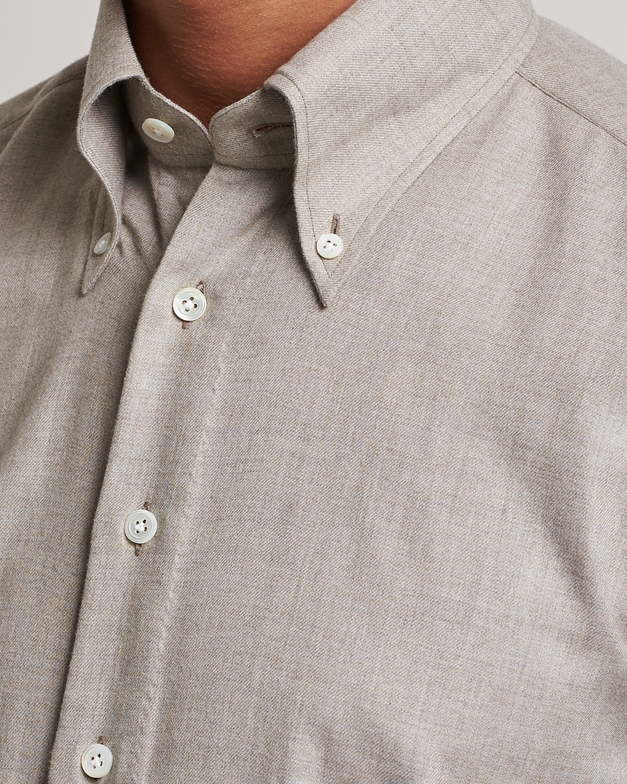Herren | Hemden | 100Hands | Cotton/Cashmere Button Down Flannel Shirt Taupe