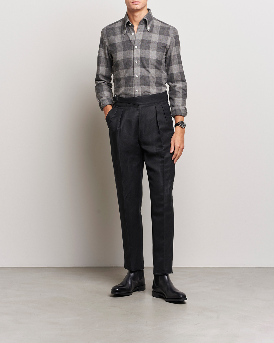 Herren | Hemden | 100Hands | Large Checked Flannel Shirt Grey