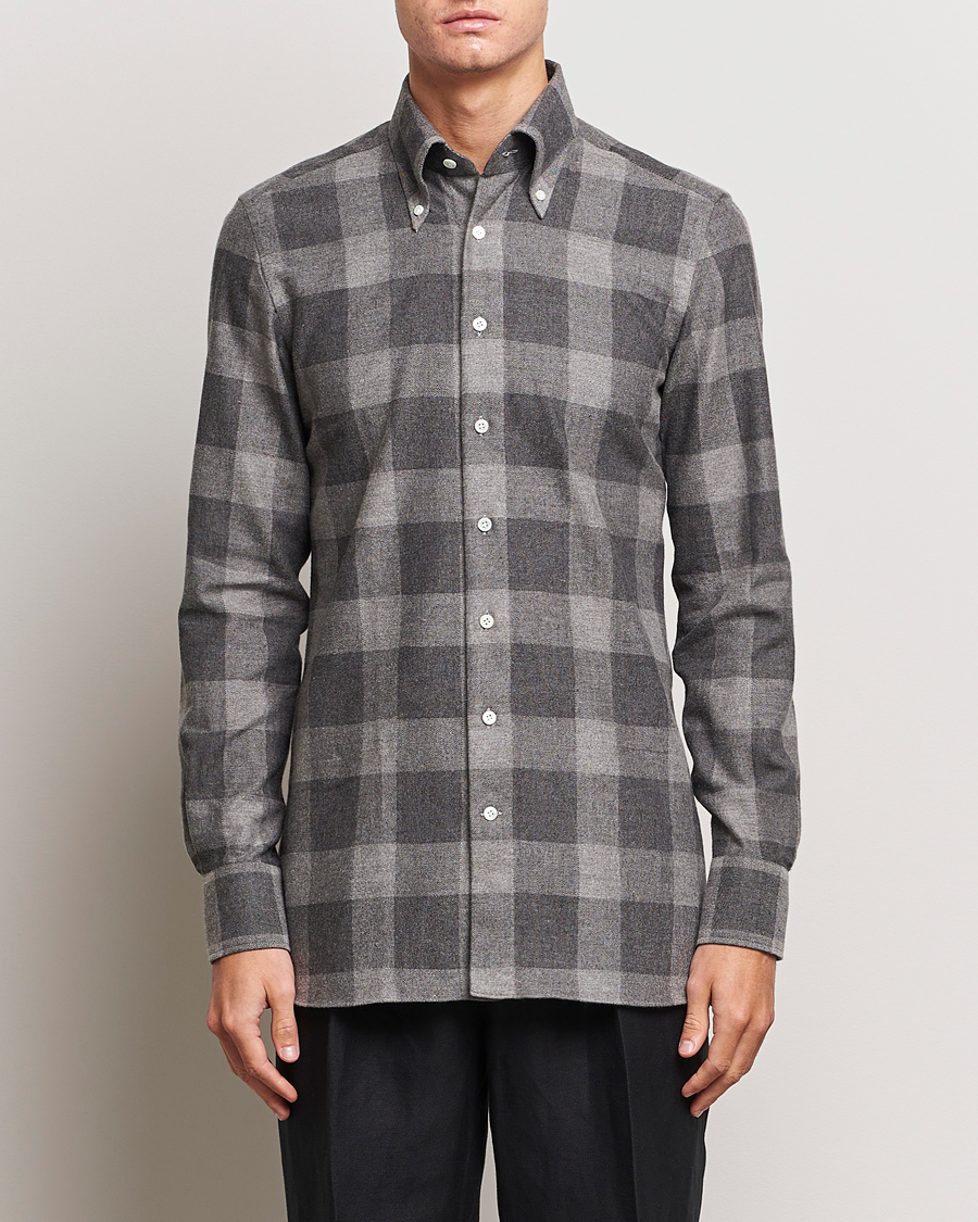Herren | Hemden | 100Hands | Large Checked Flannel Shirt Grey