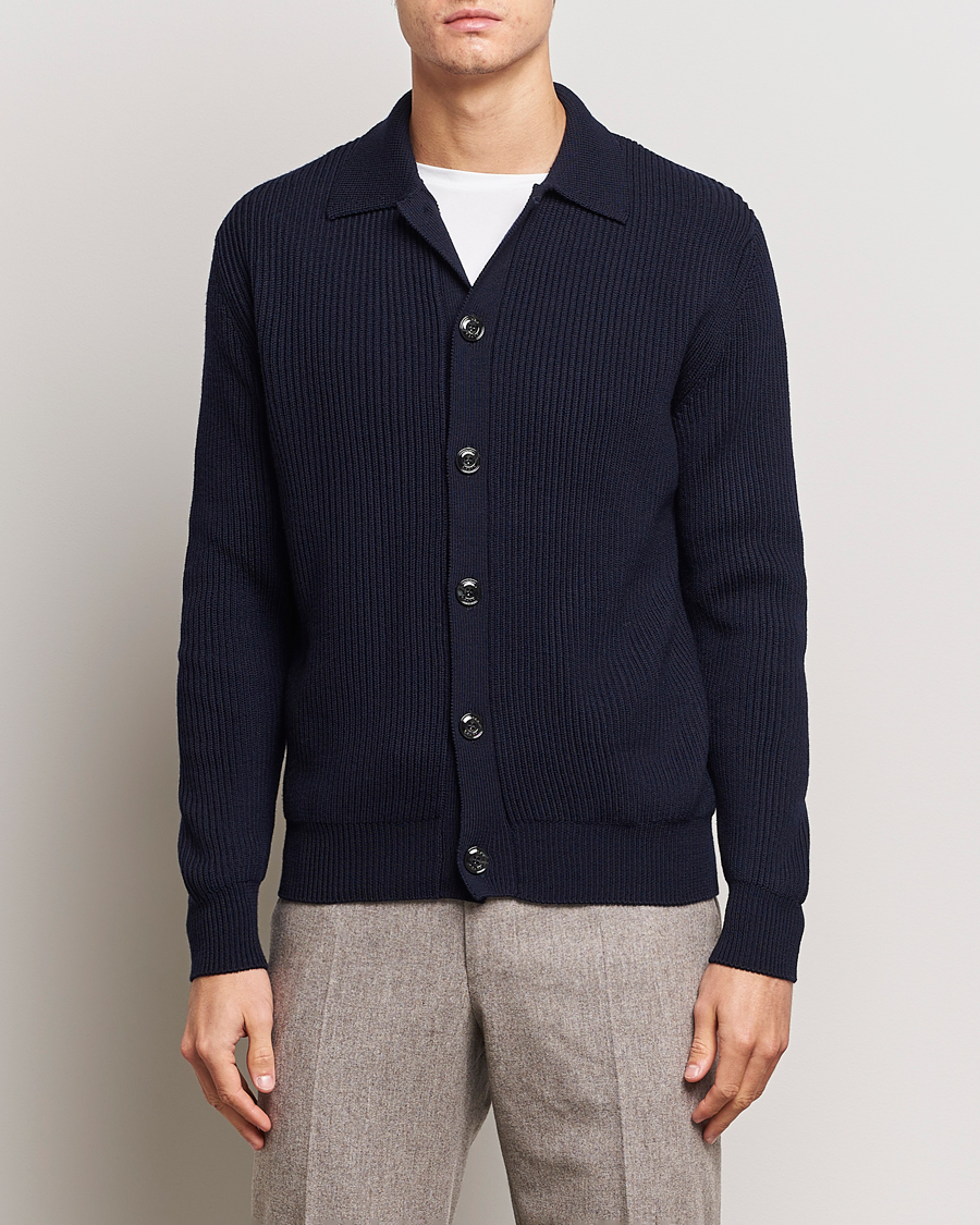 Herren | Pullover | Altea | Rib Wool Cardigan Navy
