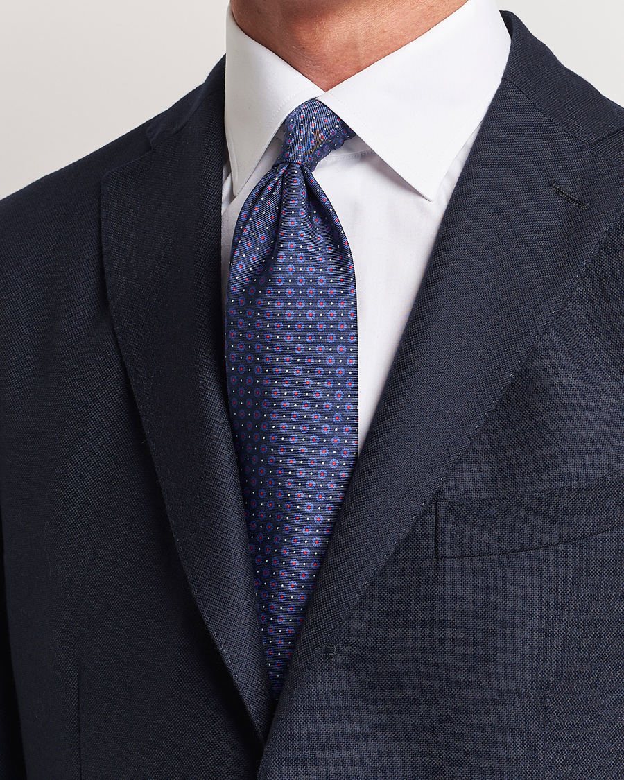 Herren | Altea Printed Silk Tie Navy/Red | Altea | Printed Silk Tie Navy/Red