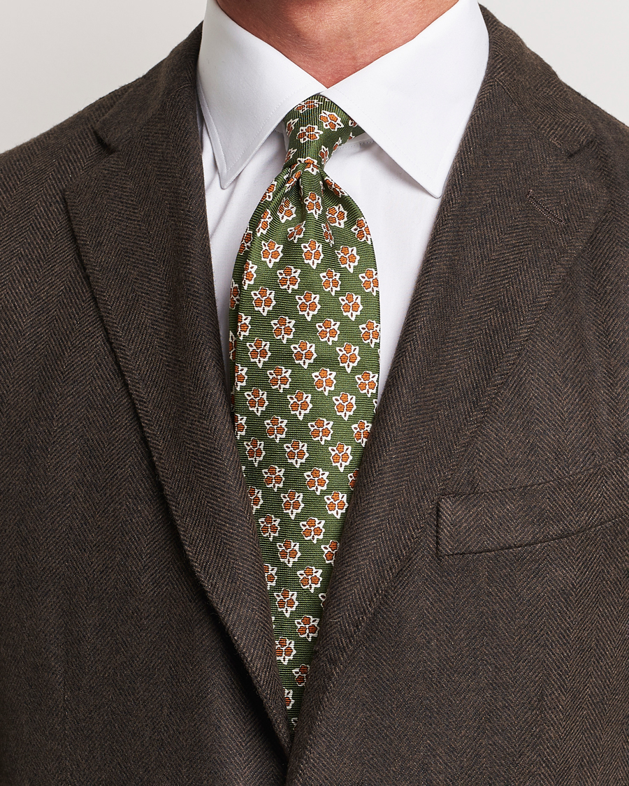 Herren | Altea Printed Silk Tie Green | Altea | Printed Silk Tie Green