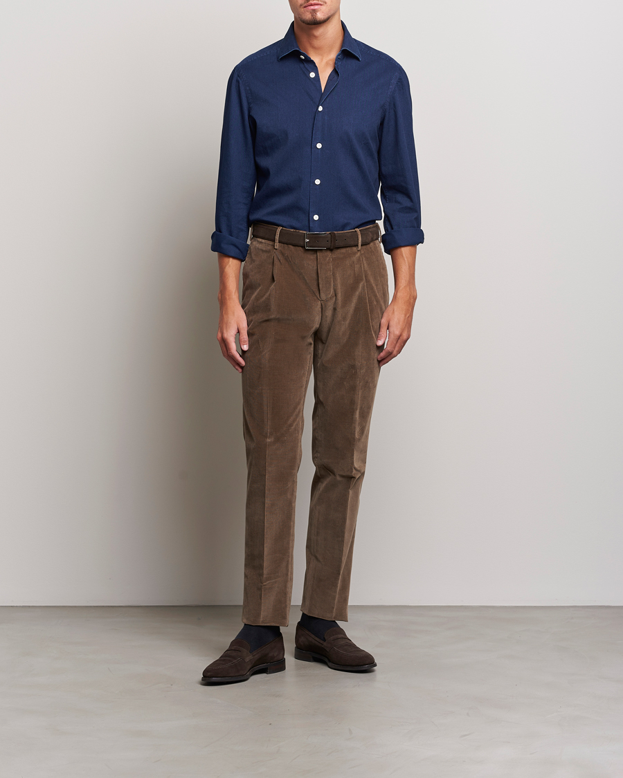 Herren | Hemden | Kiton | Slim Fit Denim Shirt Dark Blue Wash