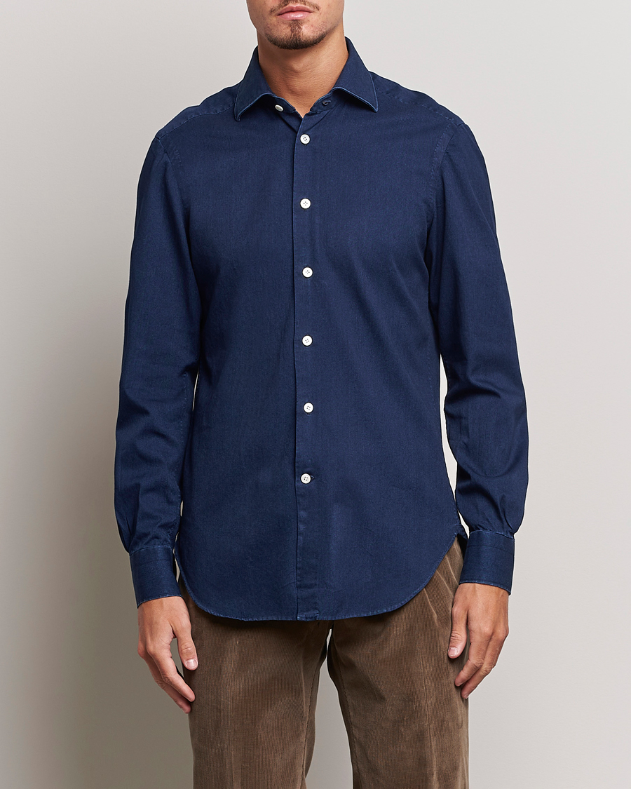Herren | Hemden | Kiton | Slim Fit Denim Shirt Dark Blue Wash
