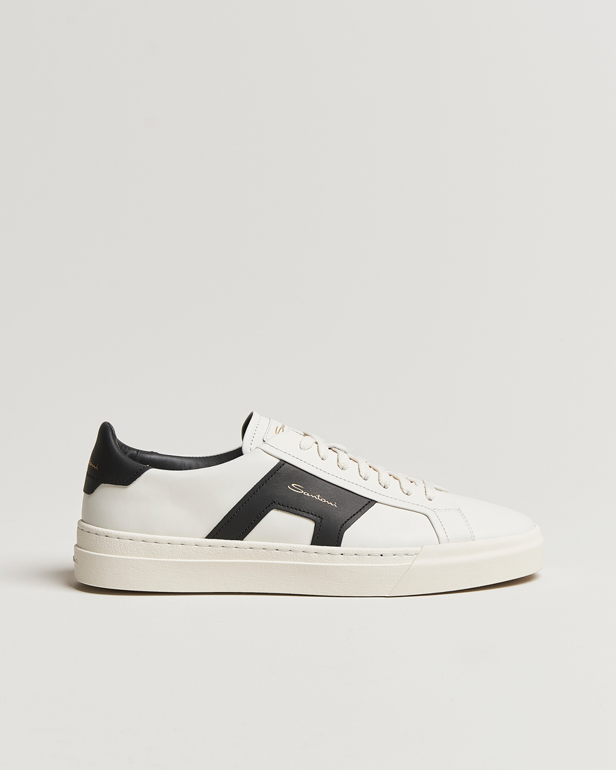 Herren | Santoni Double Buckle Sneakers White/Black | Santoni | Double Buckle Sneakers White/Black