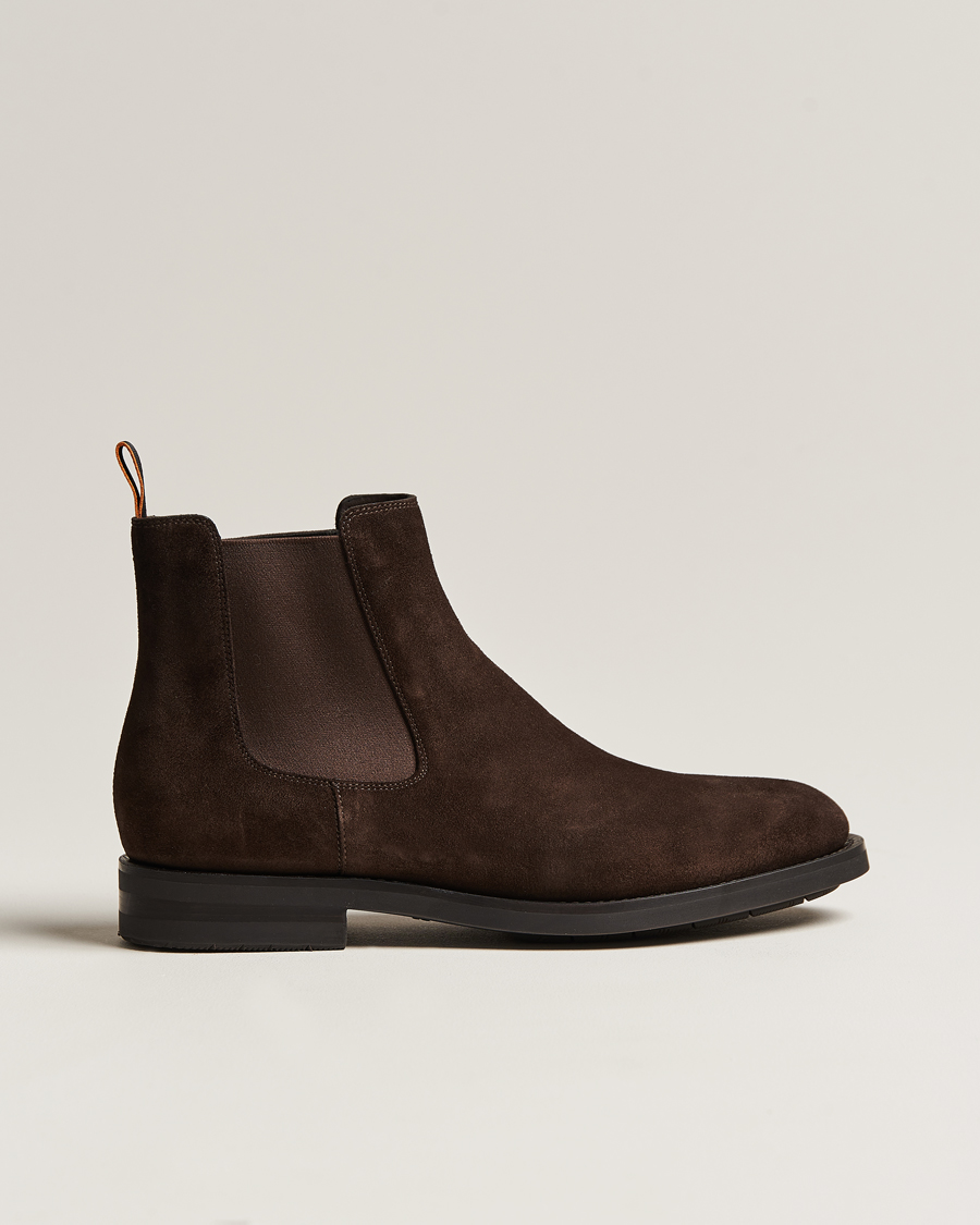 Herren | Santoni Chelsea Boots Dark Brown Suede | Santoni | Chelsea Boots Dark Brown Suede