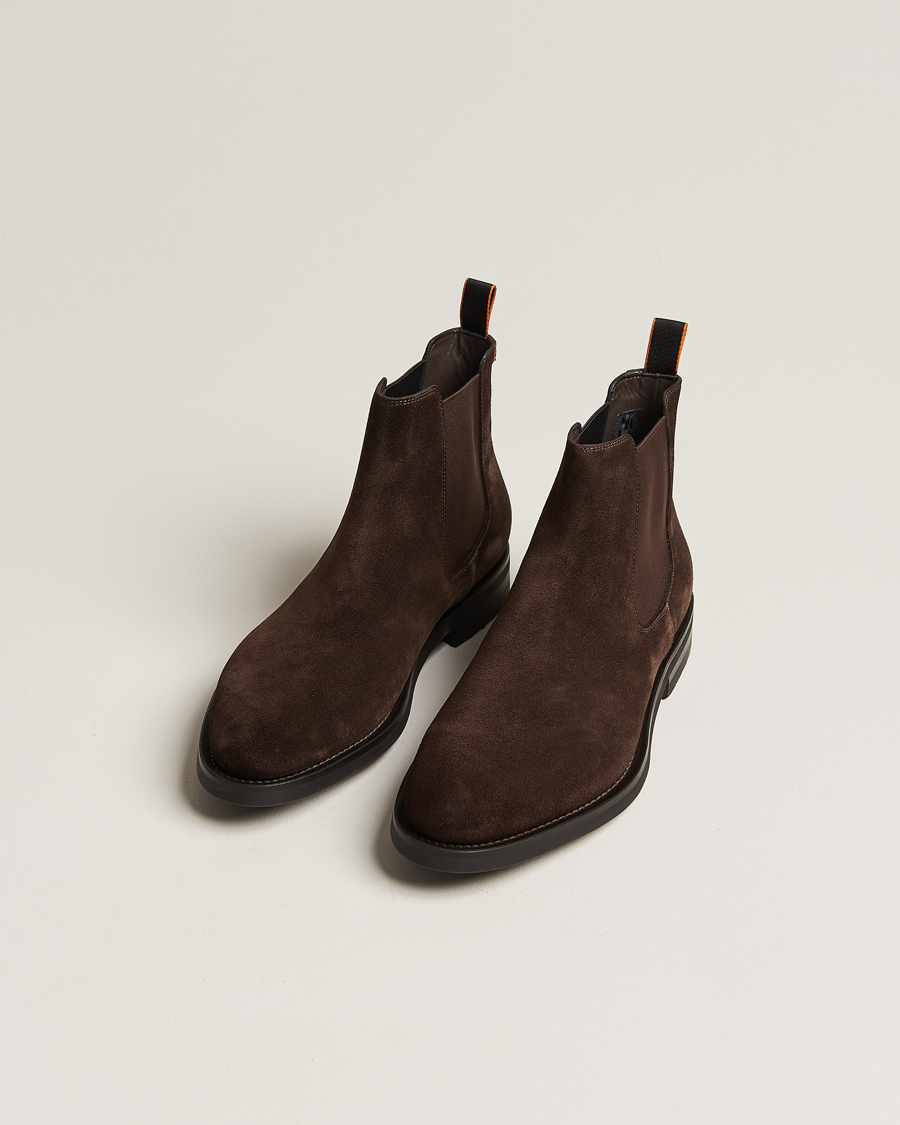 Herren | Santoni Chelsea Boots Dark Brown Suede | Santoni | Chelsea Boots Dark Brown Suede