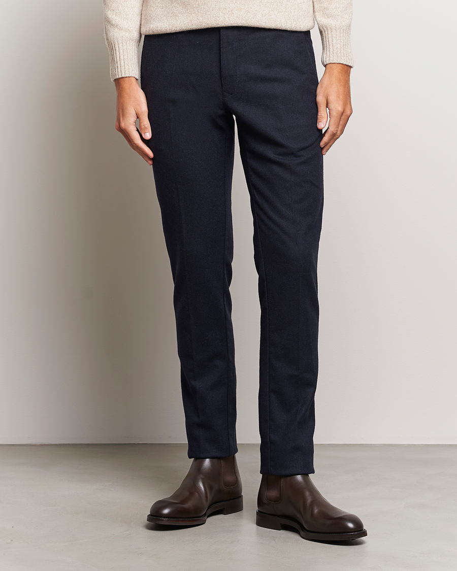 Herren | Hosen | Incotex | Slim Fit Washed Flannel Stretch Slacks Navy