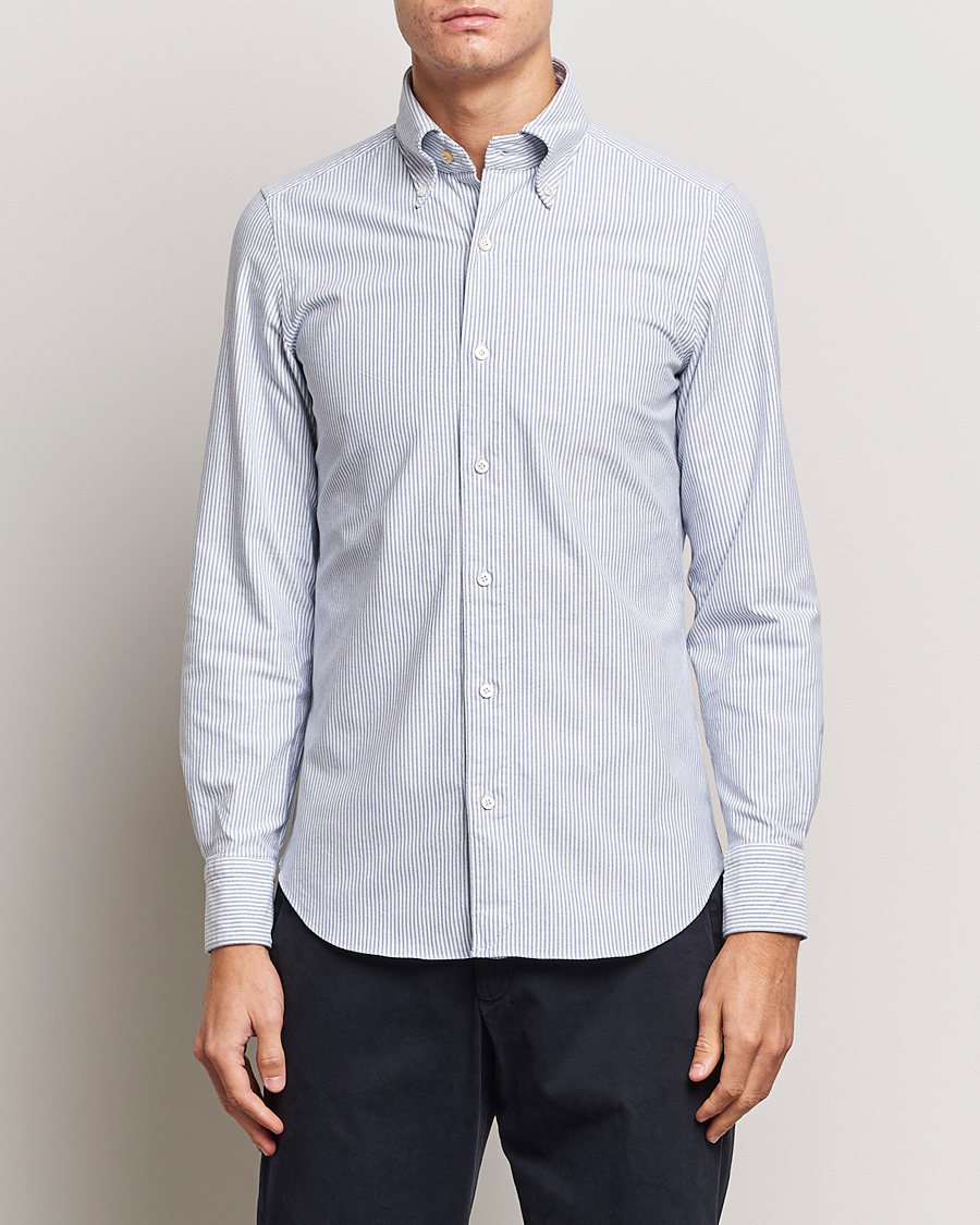 Herren | Hemden | Finamore Napoli | Tokyo Slim Oxford Button Down Shirt Blue Stripe