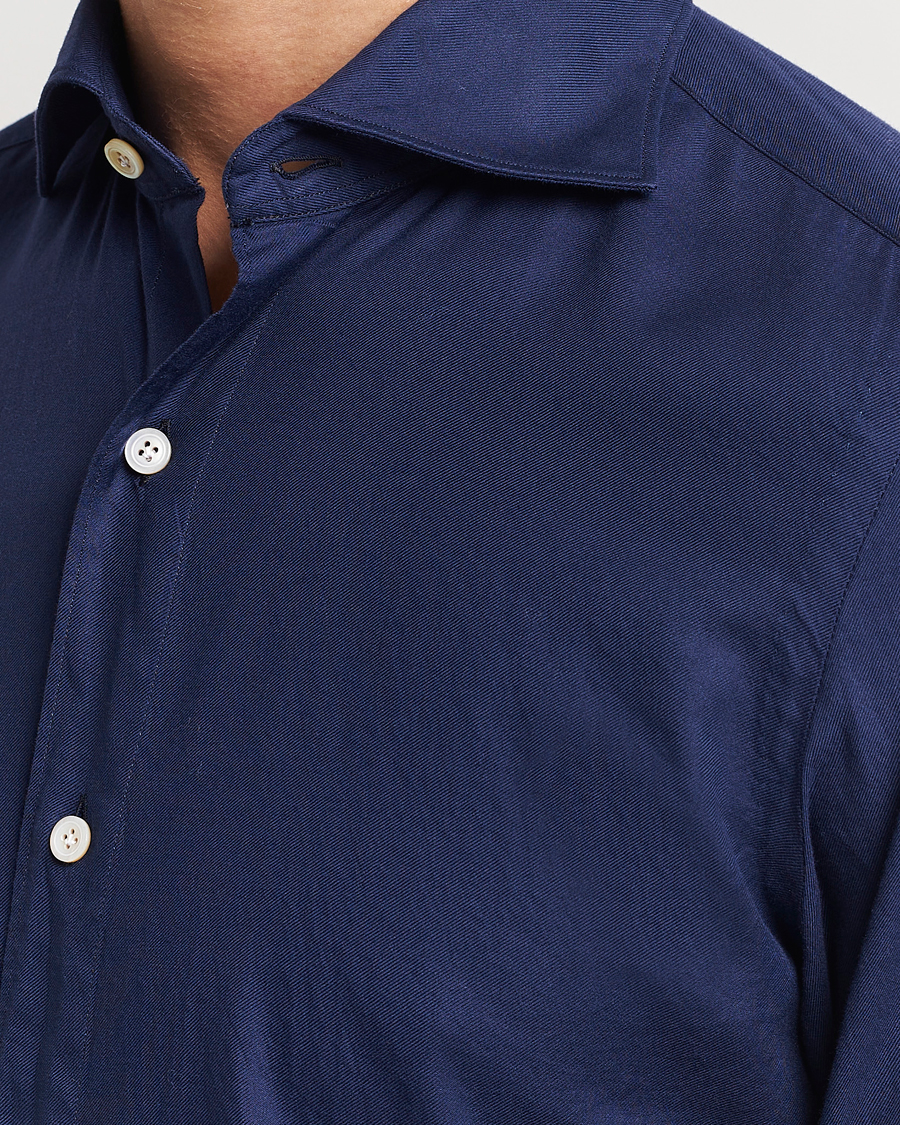 Herren | Hemden | Finamore Napoli | Tokyo Slim Flannel Shirt Navy