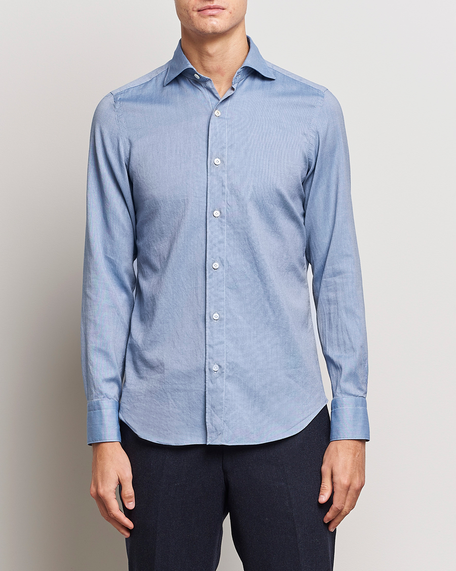 Herren | Hemden | Finamore Napoli | Tokyo Slim Flannel Shirt Light Blue