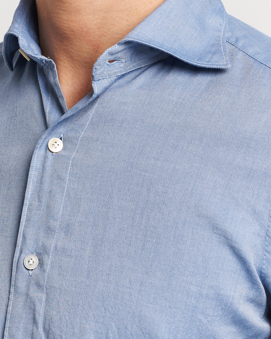 Herren | Hemden | Finamore Napoli | Tokyo Slim Flannel Shirt Light Blue