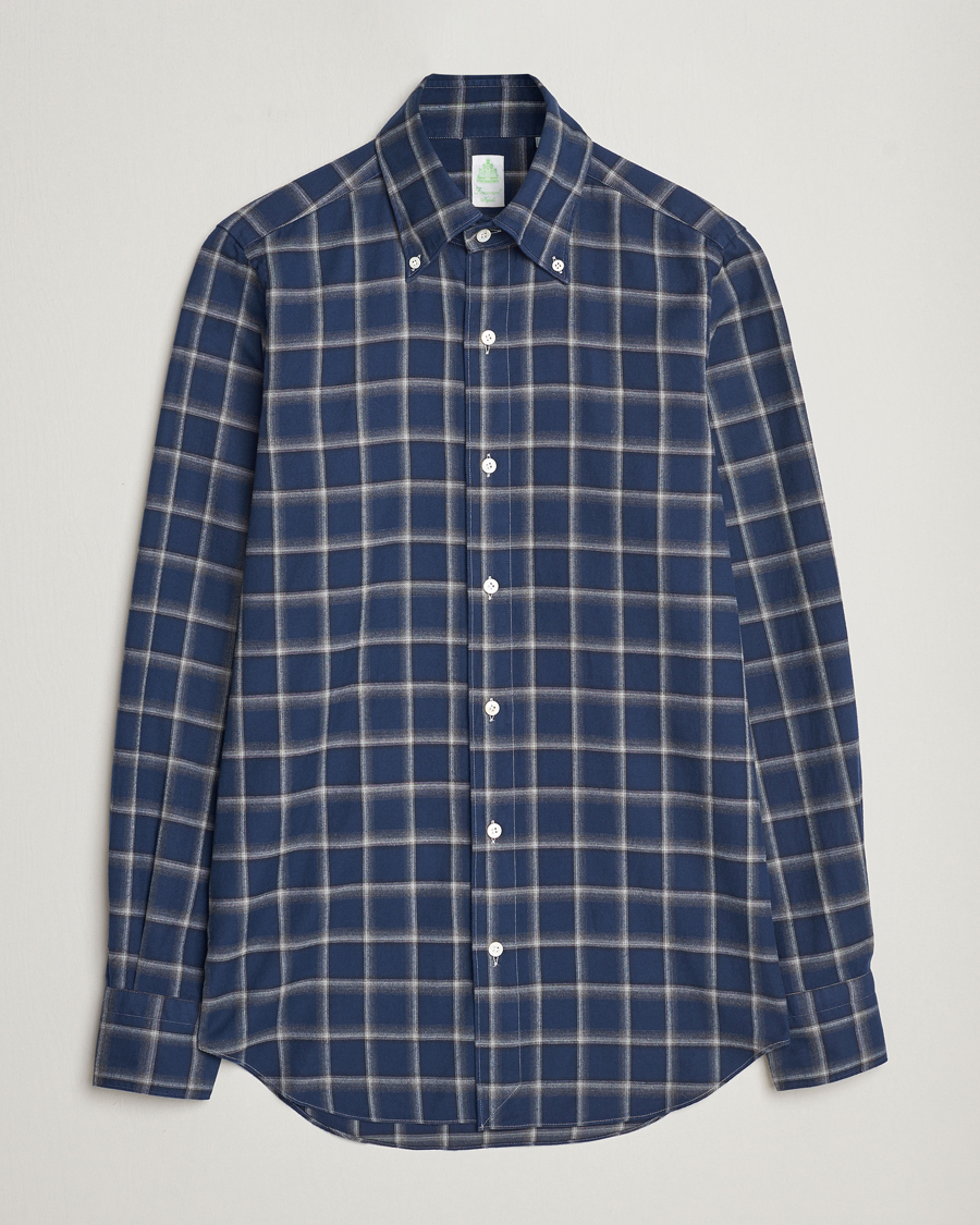 Herren | Hemden | Finamore Napoli | Tokyo Slim Flannel Button Down Shirt Navy Check