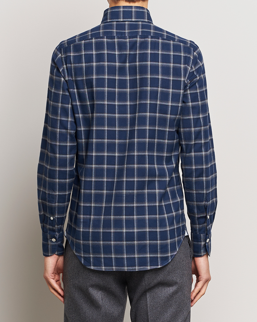 Herren | Hemden | Finamore Napoli | Tokyo Slim Flannel Button Down Shirt Navy Check