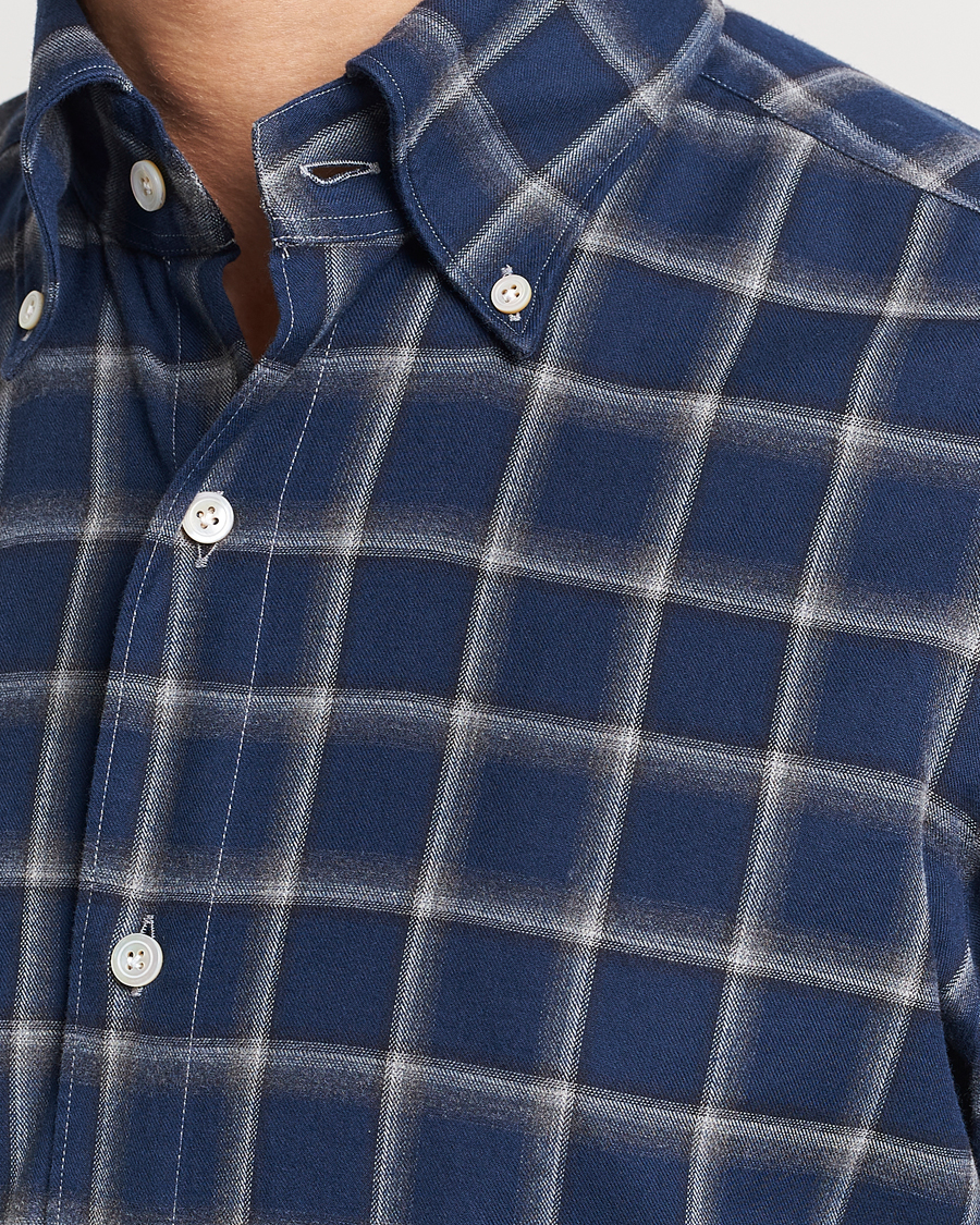 Herren | Hemden | Finamore Napoli | Tokyo Slim Flannel Button Down Shirt Navy Check