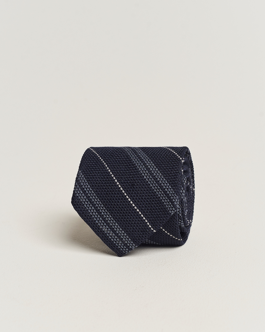 Herren | Finamore Napoli Regimental Grenadine Silk Tie Navy | Finamore Napoli | Regimental Grenadine Silk Tie Navy