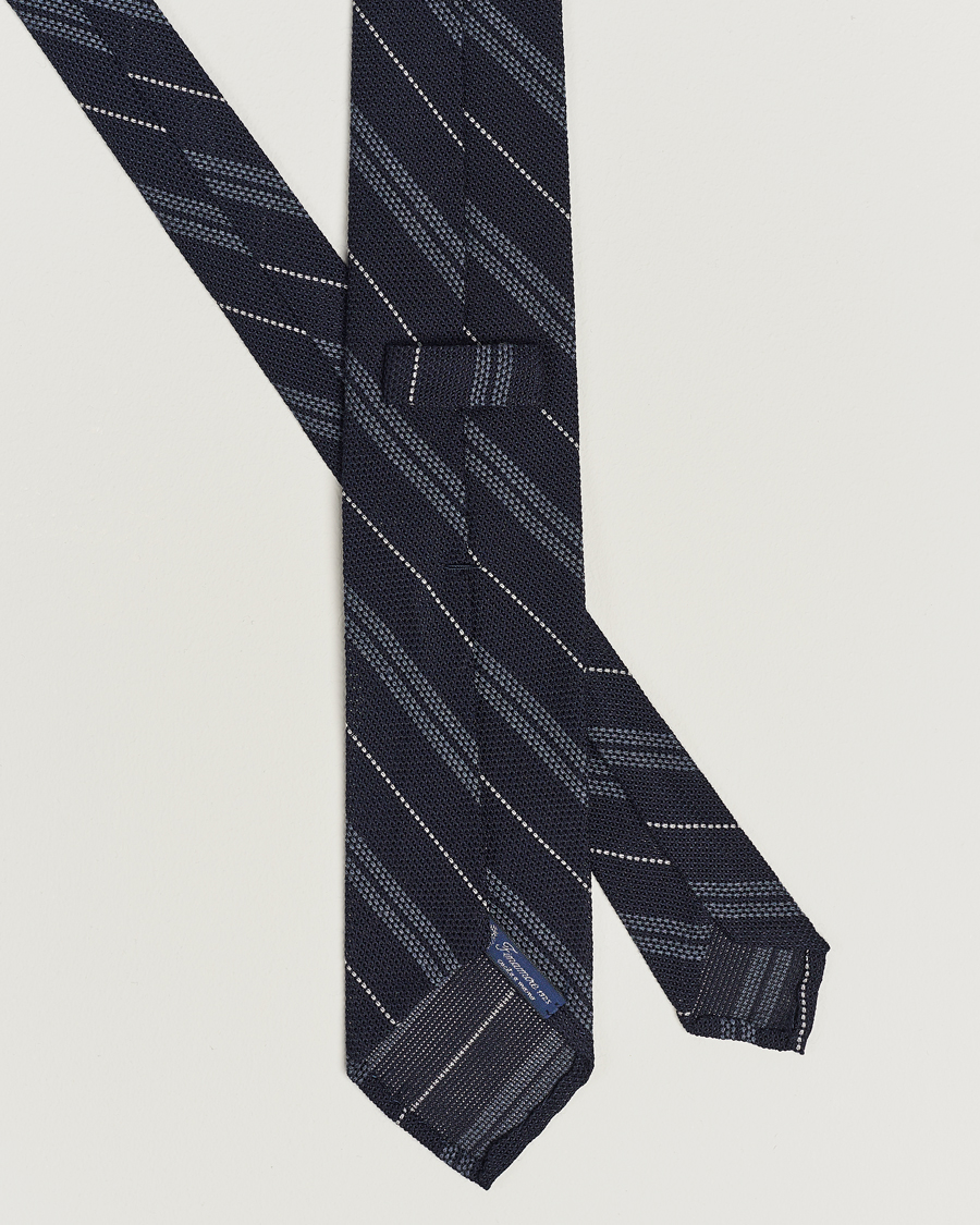 Herren | Finamore Napoli Regimental Grenadine Silk Tie Navy | Finamore Napoli | Regimental Grenadine Silk Tie Navy