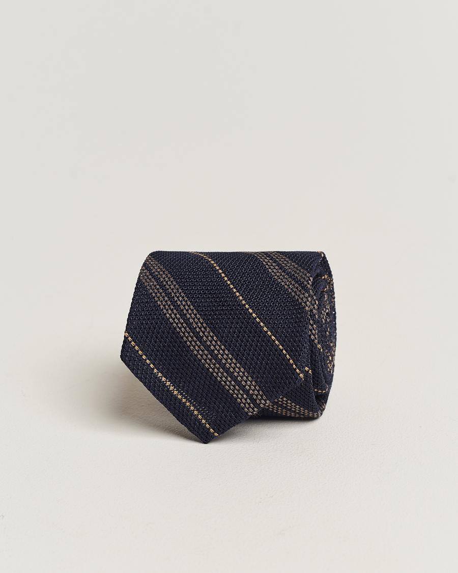 Herren | Finamore Napoli Regimental Grenadine Silk Tie Navy/Brown | Finamore Napoli | Regimental Grenadine Silk Tie Navy/Brown