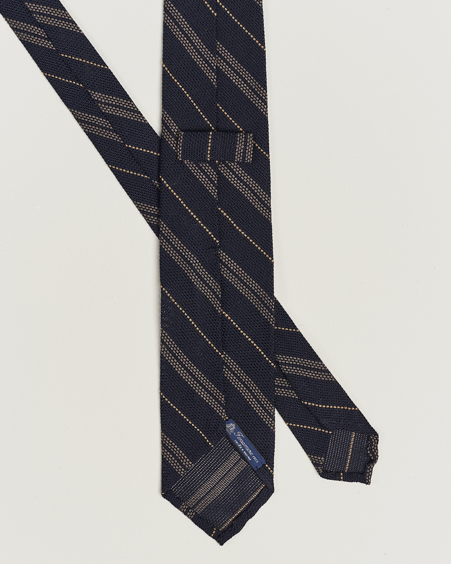 Herren | Finamore Napoli Regimental Grenadine Silk Tie Navy/Brown | Finamore Napoli | Regimental Grenadine Silk Tie Navy/Brown