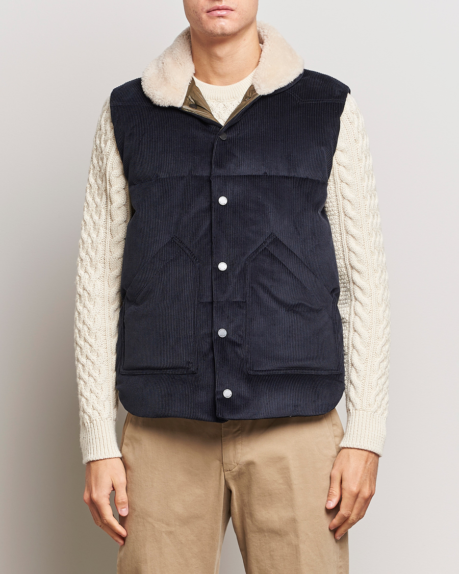 Herren | Jacken | Valstar | Corduroy Shearling Collar Down Vest Navy