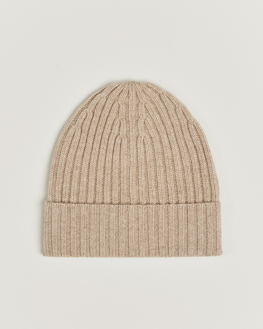 Herren | Piacenza Cashmere Ribbed Cashmere Beanie Light Beige | Piacenza Cashmere | Ribbed Cashmere Beanie Light Beige
