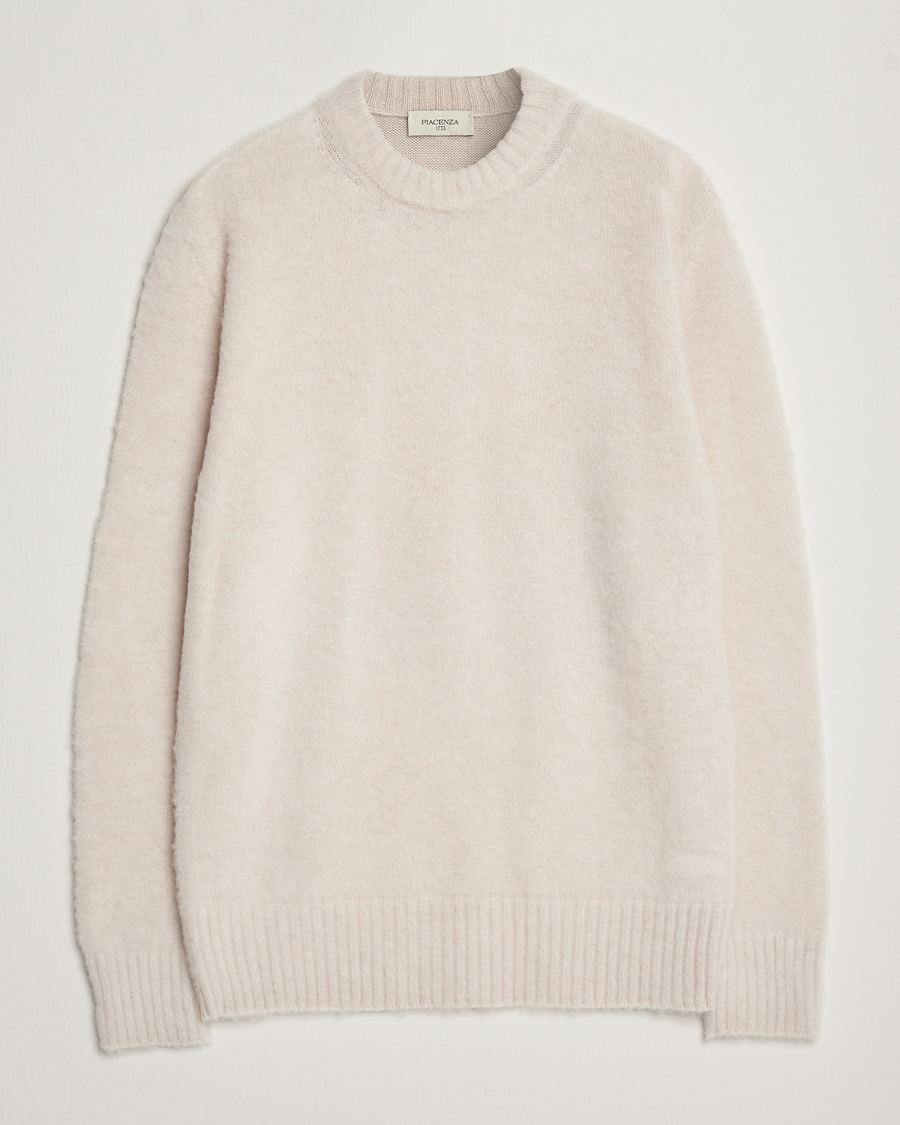 Herren | Pullover | Piacenza Cashmere | Brushed Wool Crew Neck Beige