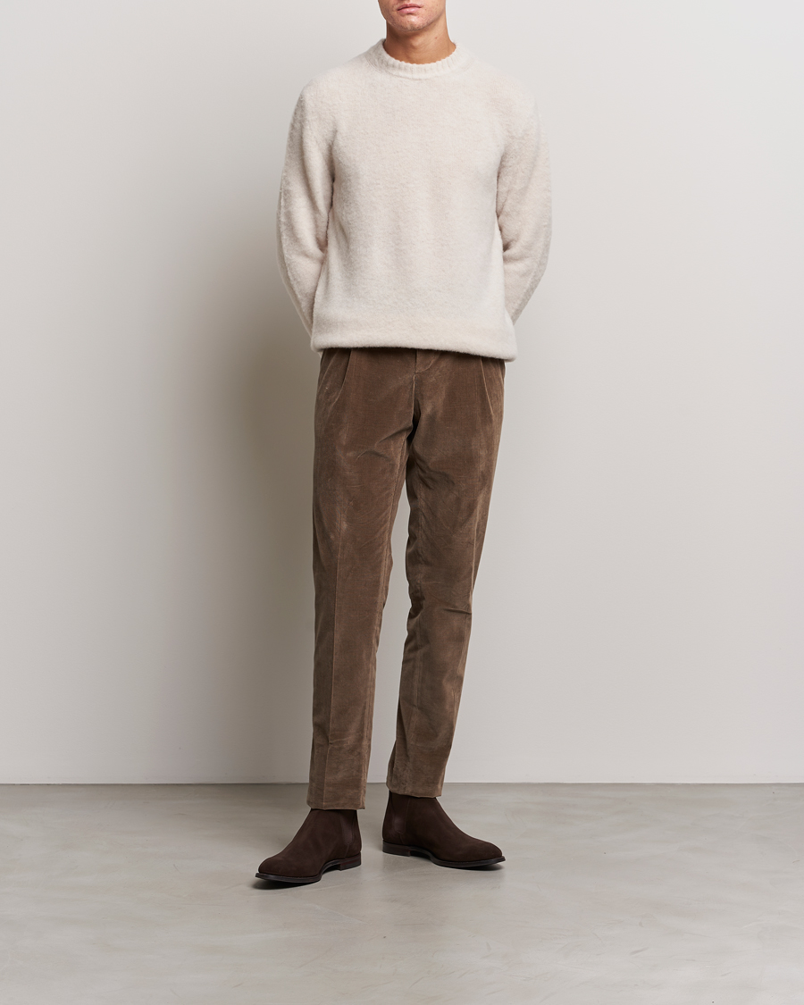 Herren | Pullover | Piacenza Cashmere | Brushed Wool Crew Neck Beige