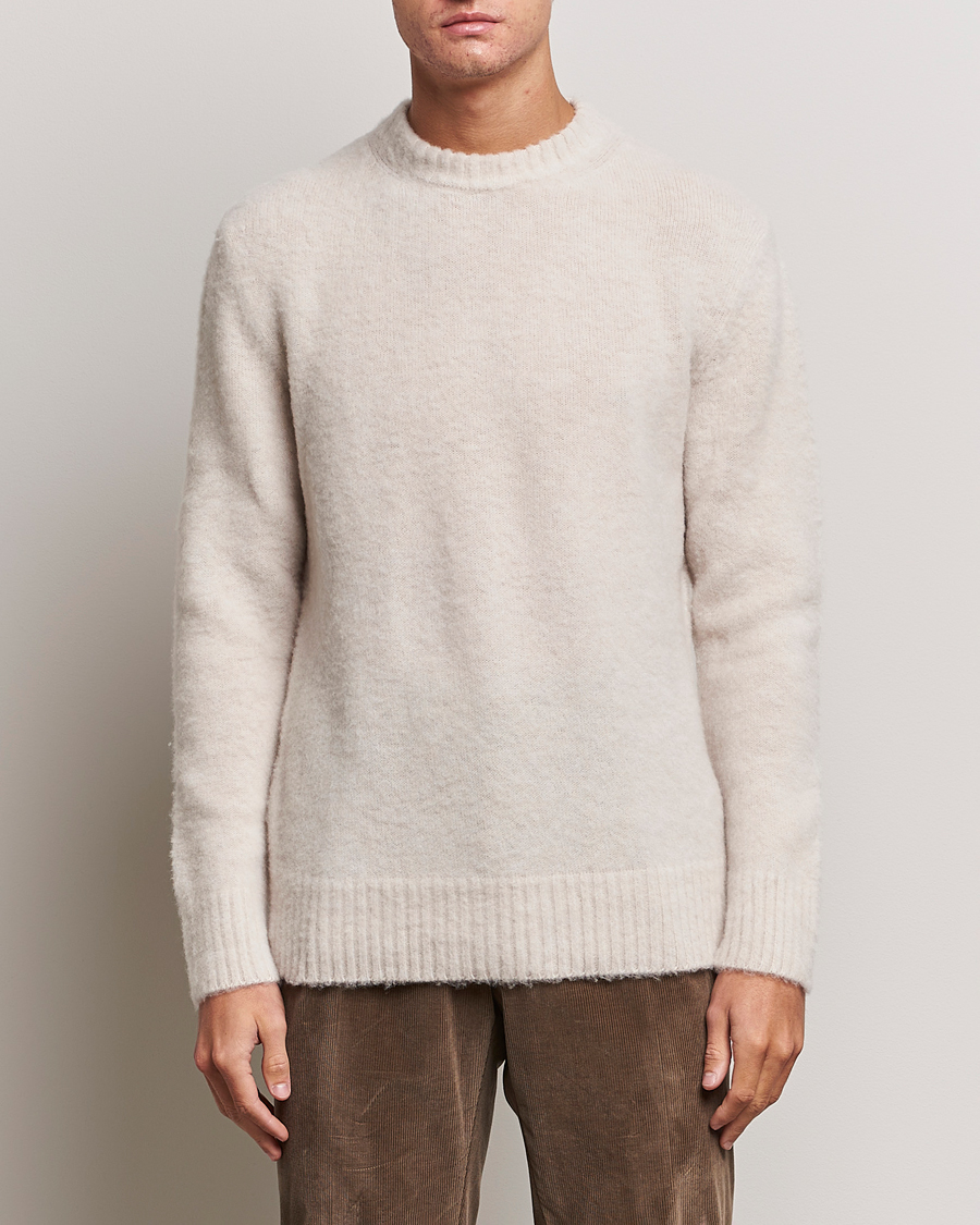 Herren | Pullover | Piacenza Cashmere | Brushed Wool Crew Neck Beige