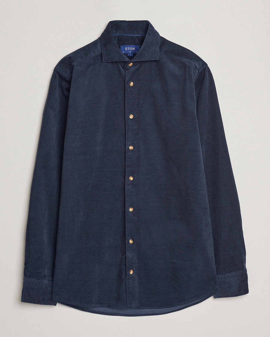 Herren | Hemden | Eton | Slim Fit Fine Wale Corduroy Shirt Navy Blue