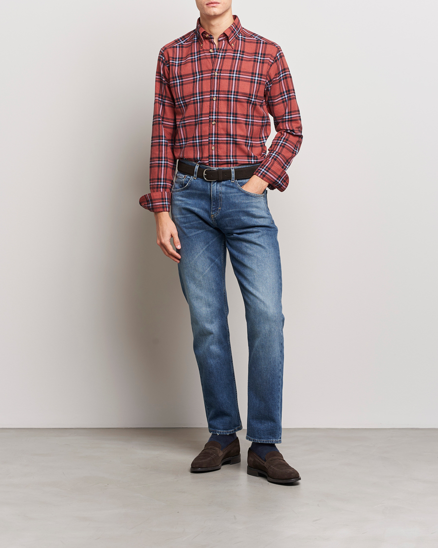 Herren | Hemden | Eton | Regular Fit Checked Flannel Shirt Red/Navy