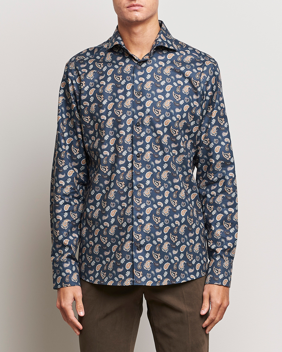 Herren | Hemden | Eton | Slim Fit Wrinkle Free Flannel Printed Shirt Navy
