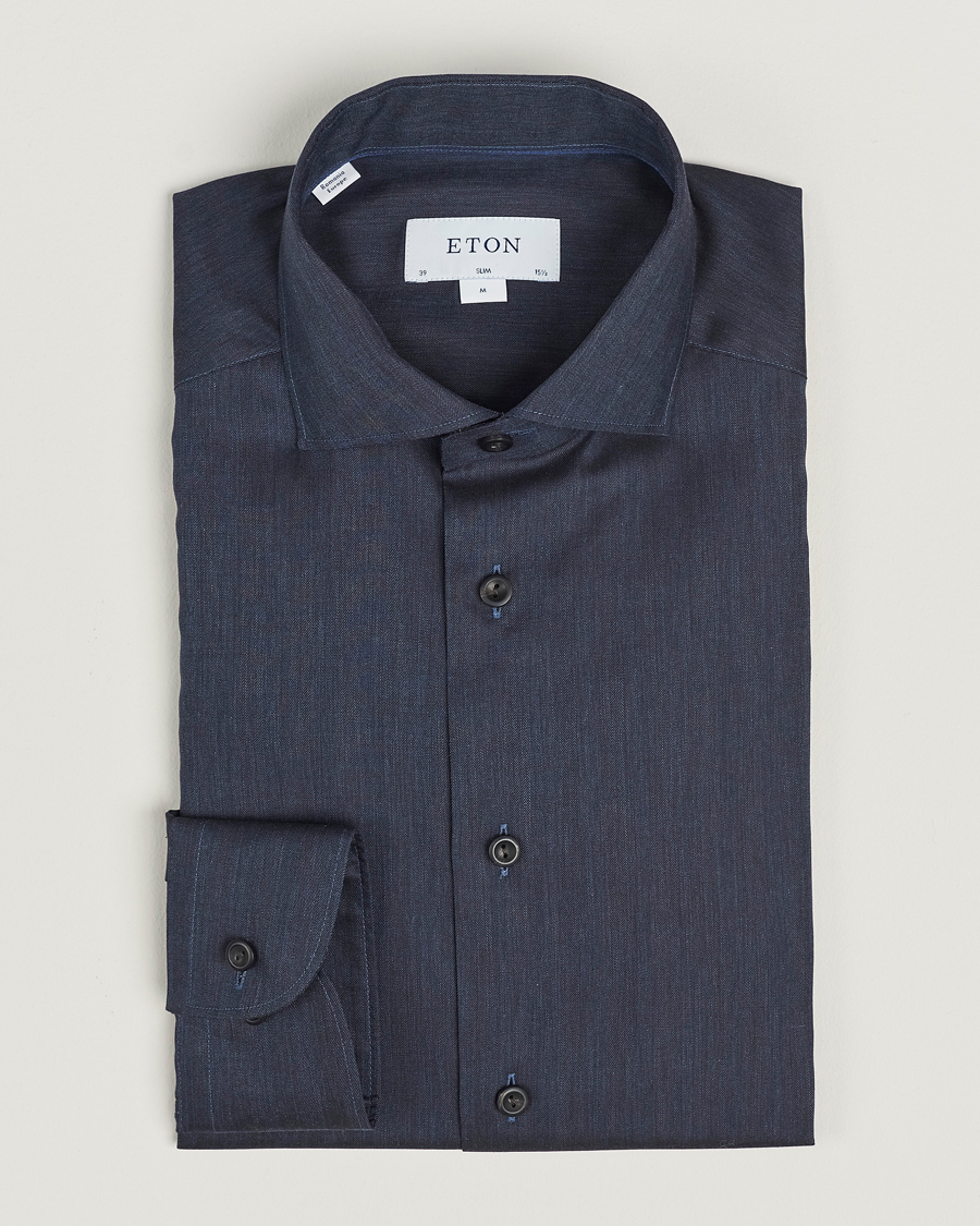 Herren | Hemden | Eton | Slim Fit Wrinkle Free Flannel Shirt Navy Blue