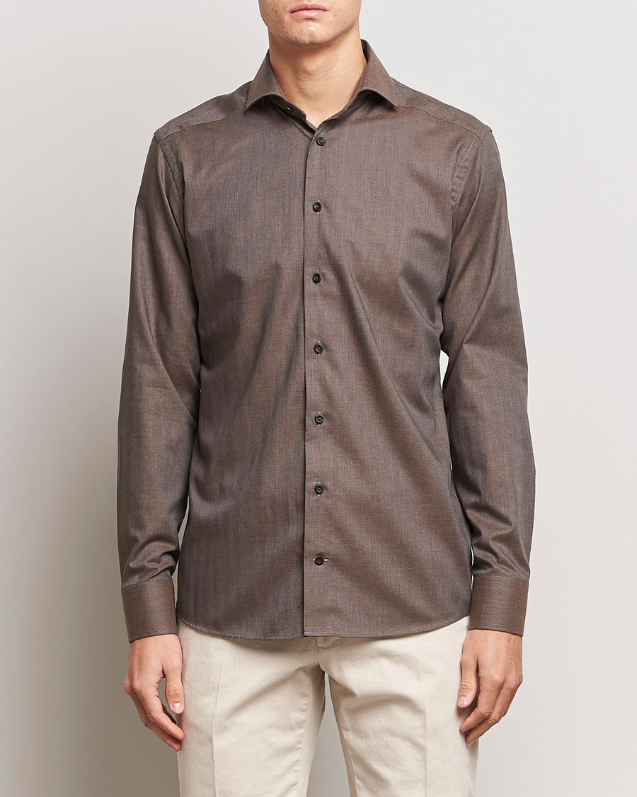 Herren | Hemden | Eton | Slim Fit Wrinkle Free Flannel Shirt Dark Brown
