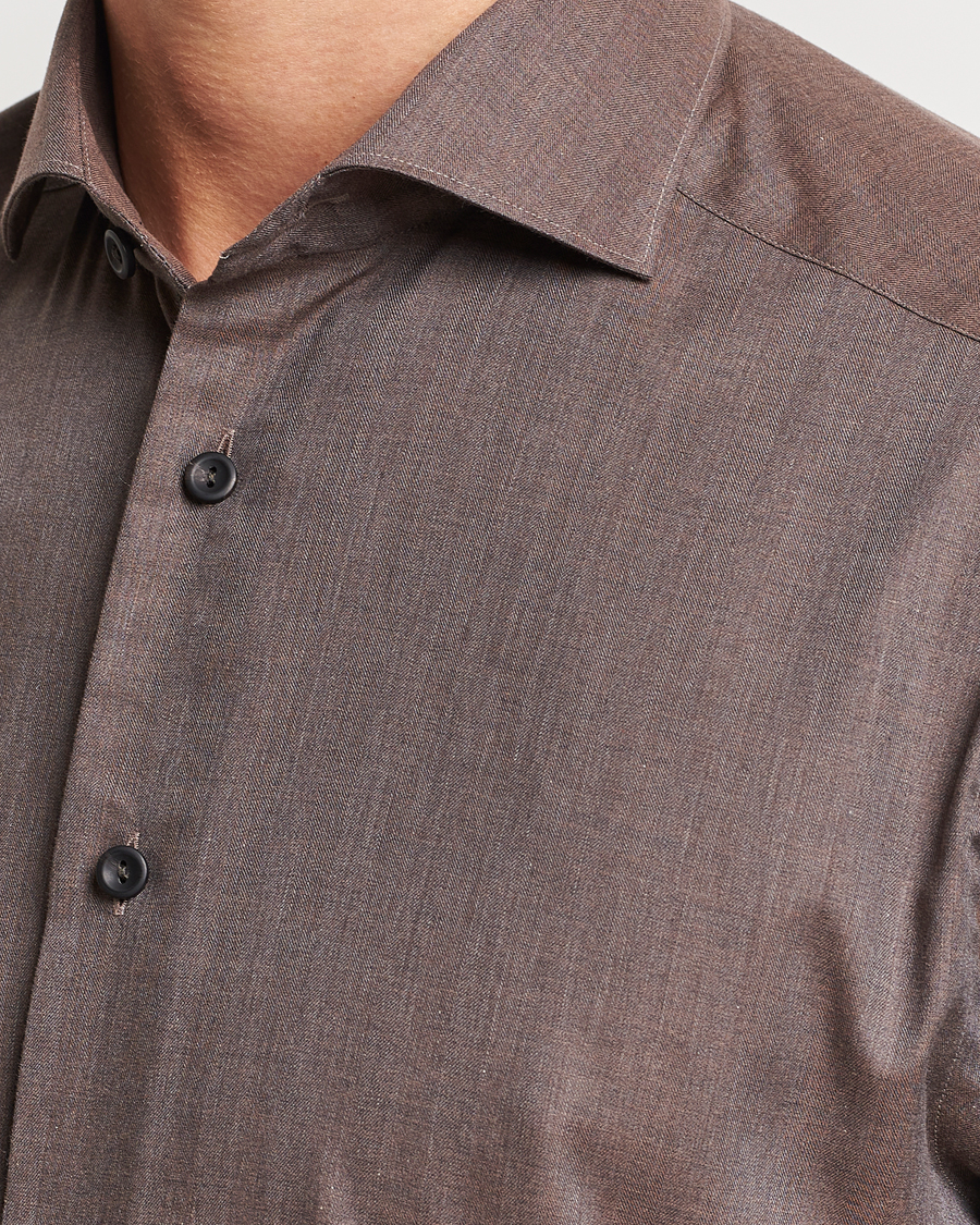 Herren | Hemden | Eton | Slim Fit Wrinkle Free Flannel Shirt Dark Brown